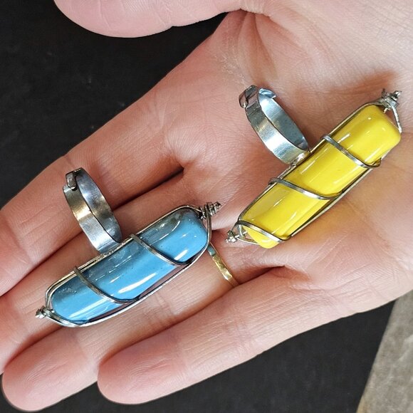 Southwest Turquoise Serpentine Rings Wire Wrapped Adjustable Ceramic Handmade - Picture 10 of 14